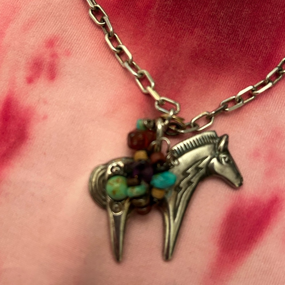 Rare Sterling 925 Signed Native American -  necklace with natural gemstones